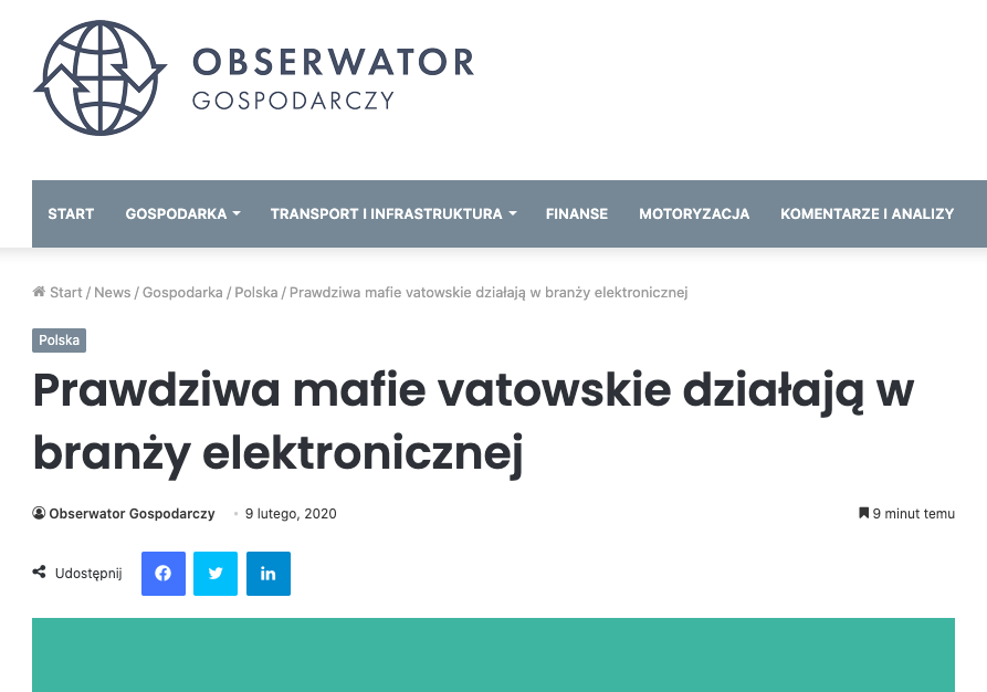 Artykuł ekspercki na temat działalności tak zwanej mafii VAT-owskich w handlu hurtowym elektroniką.